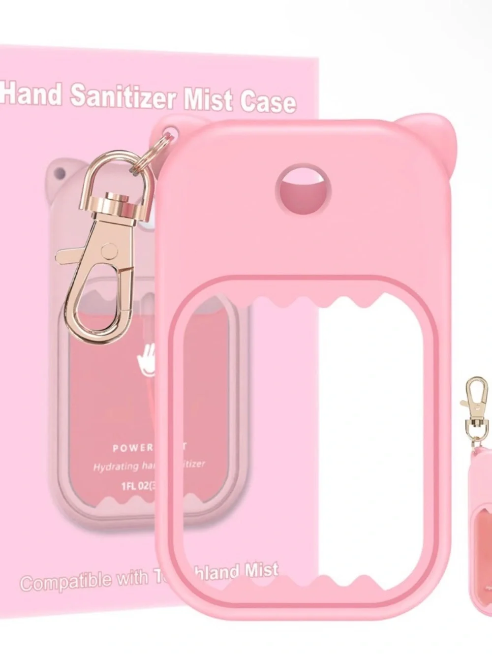 Pink Hand Sanitizer Mist Case with Keychain Clip / fits Touch land brands